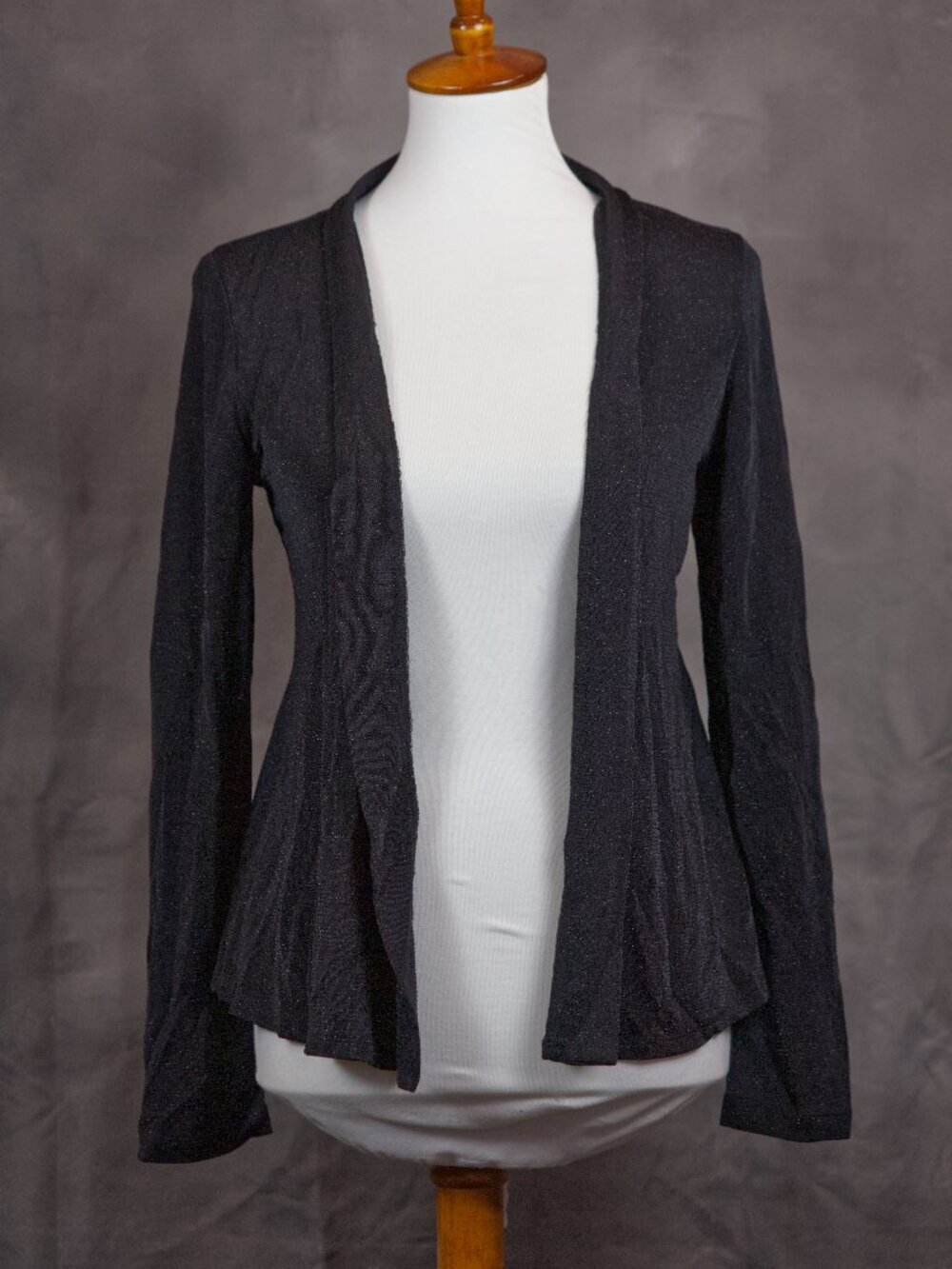ONYX Nite Black Shimmer Open-Front Lightweight Cardigan - S